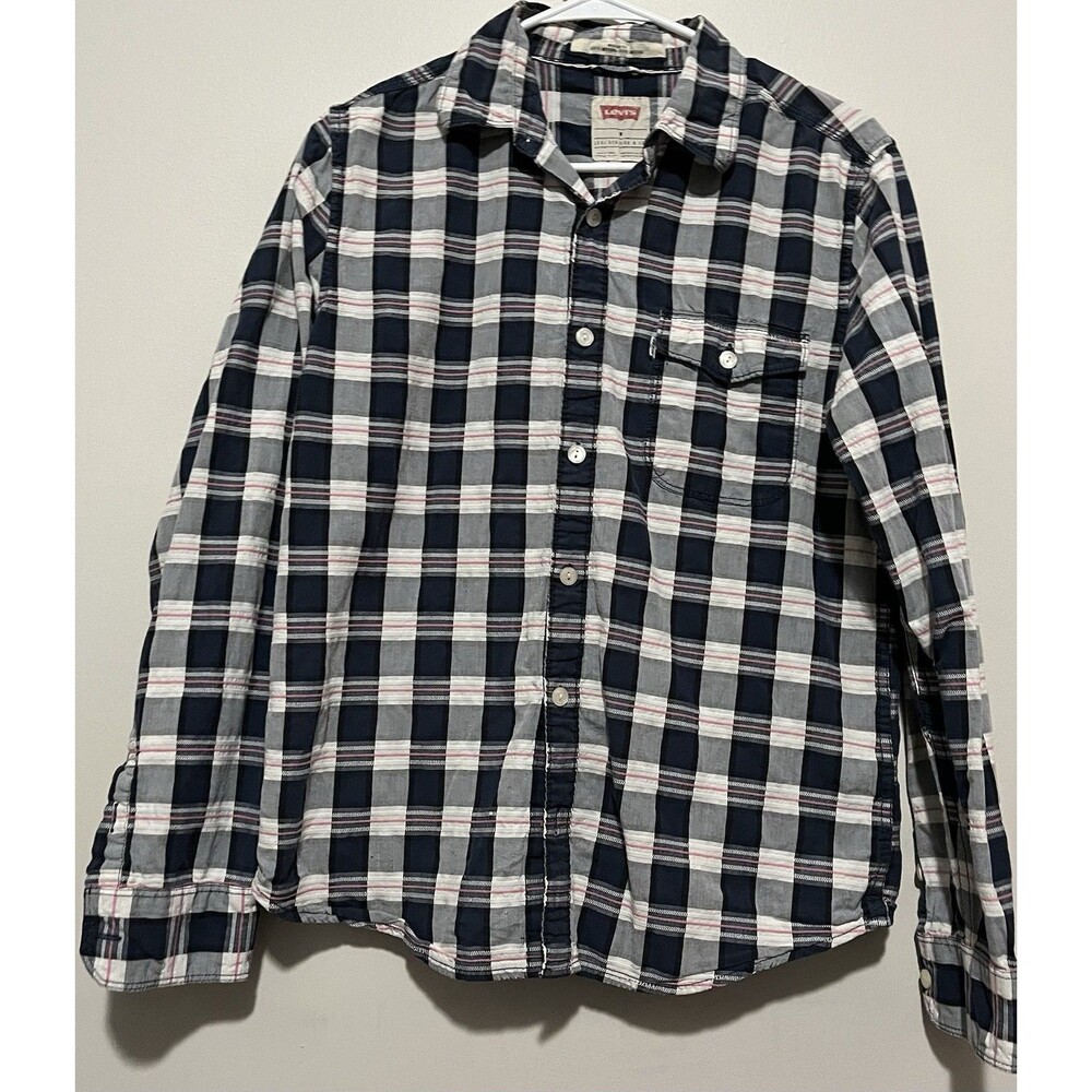 Levi's Men’s plaid button-up shirt Blue White & Pink Size M